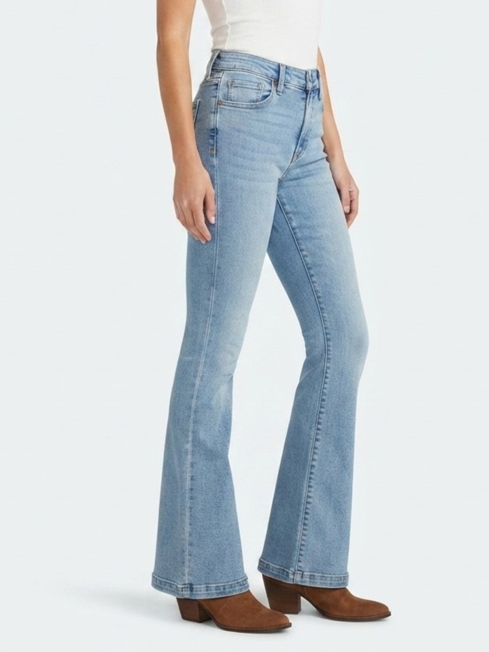 ​Crest Premium Light Wash Flare Stretch Jeans Size 5 Mid Rise Retro Bootcut